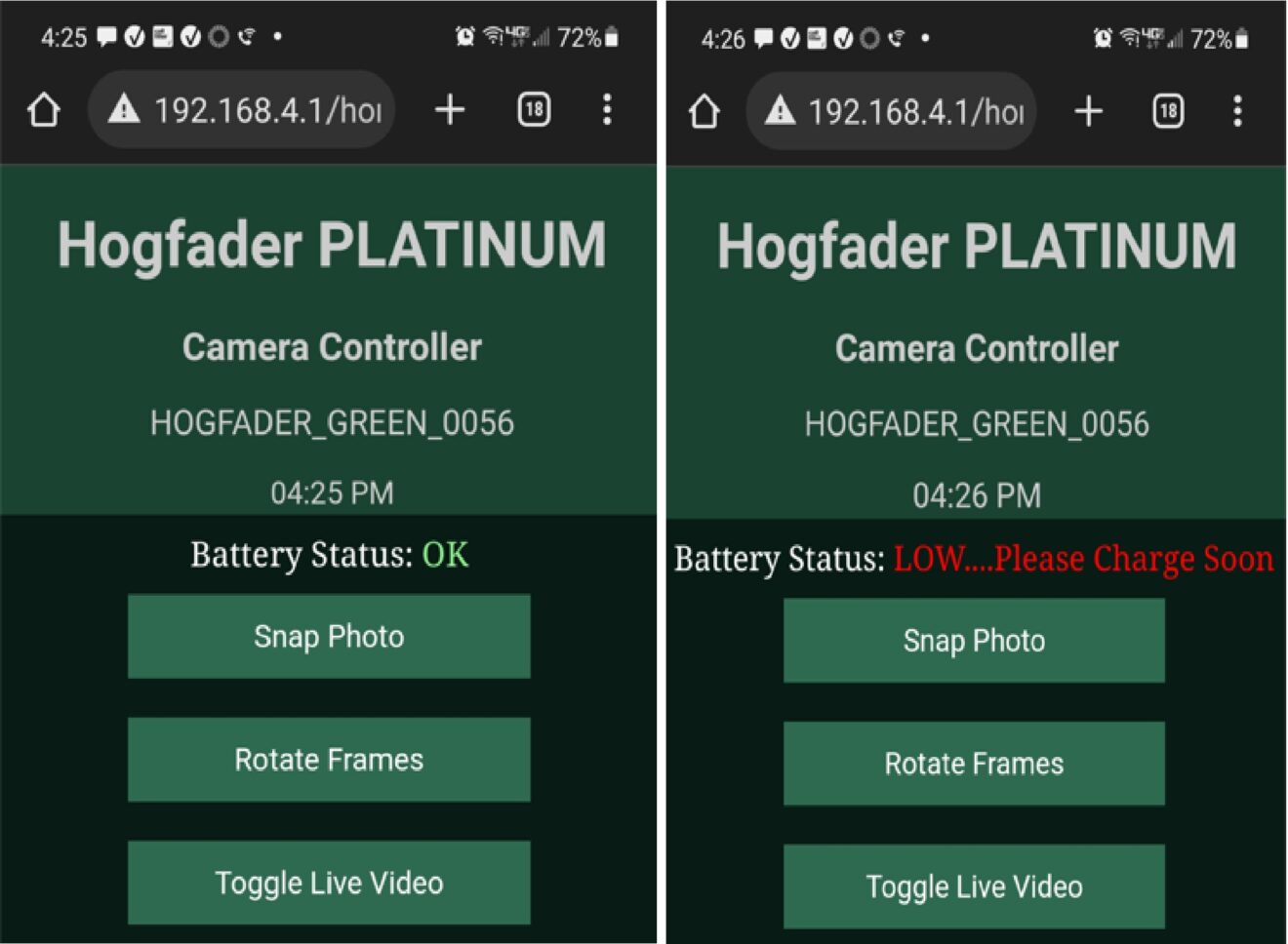 Battery status indicator added on the PLATINUM !! Hogfader